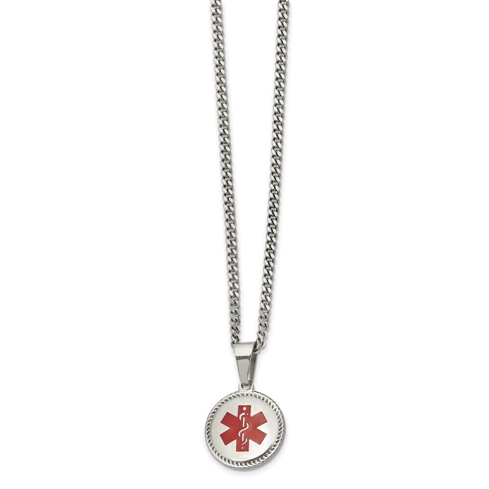 Kazi Luxury Stainless Steel Polished w/Red Enamel Circle Medical ID 20in